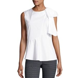 NWT!! THEORY White Stretch Cotton Poplin Bow Top Blouse Sleeveless Solid Small